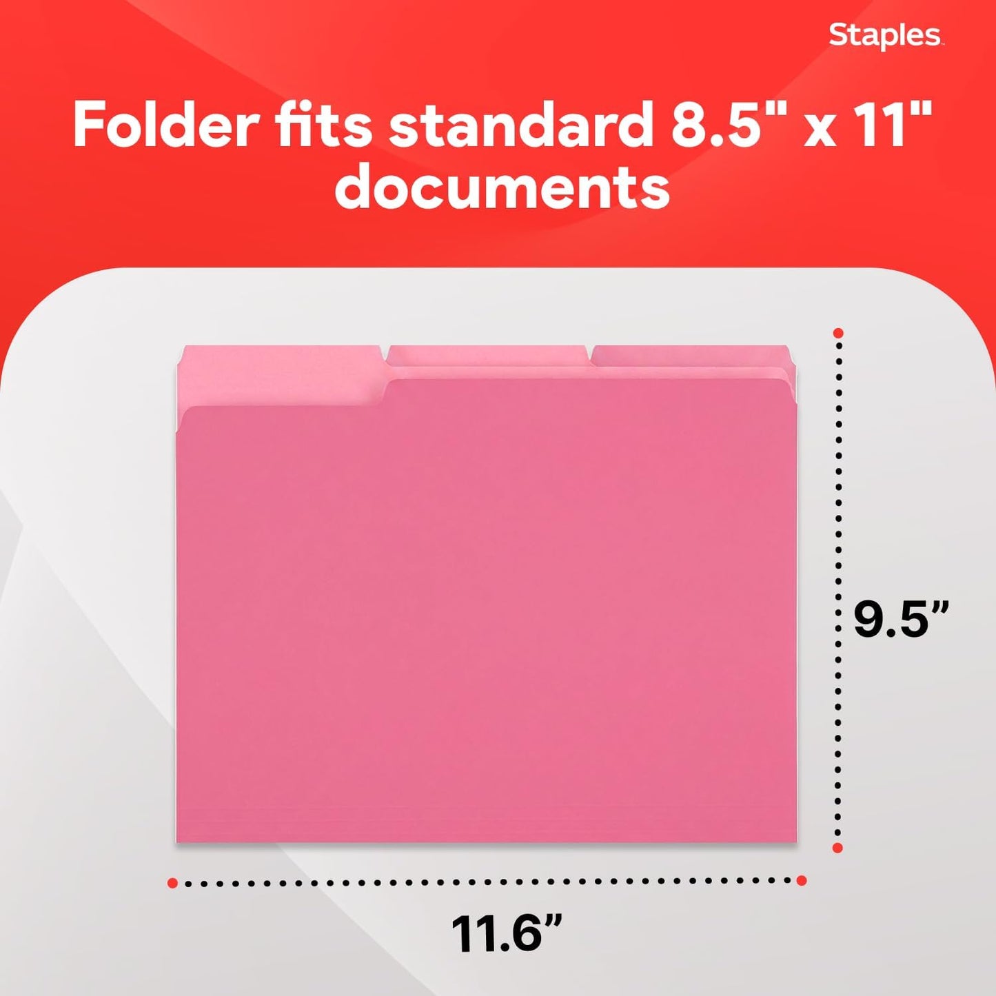 Staples File Folders, Letter Size, 1/3‑Cut Tabs, Purple, Durable 10.5‑Point Paper Stock, 100/Pack