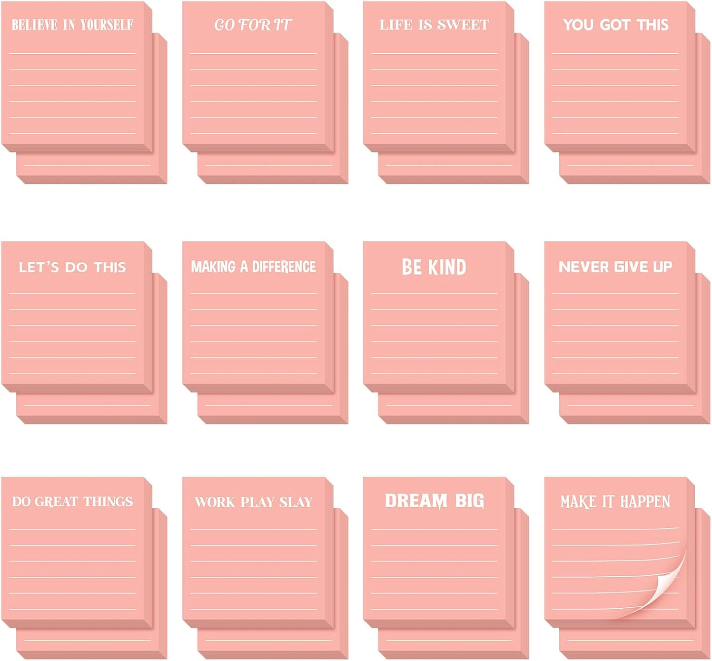 Yinder 48 Pcs Inspirational Sticky Notes Cute Motivational Sticky Notes Pad End of Year Employee Appreciation Gifts Bulk for Teacher Nurse Coworkers Office Supplies 3 x 3'' (Thank You,Dark Color)