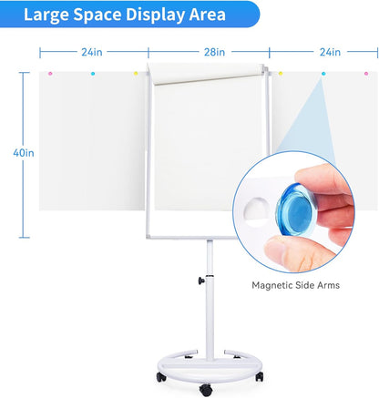 maxtek Mobile Dry Erase Board – 40x28 inches Magnetic Portable Whiteboard Stand Easel White Board Flipchart Easel Board with 25 Sheets Paper Pad for School Supplies