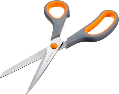 Amazon Basics Multipurpose Stainless Steel Scissors for Office, Crafts, Paper Cutting, Fabric Cutting, Right/Left Handed, Comfort Grip, PVD Coated, 2-Pack, Green and Grey