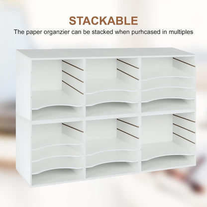 EMERIT 4-Tier Adjustable Paper Organizer, Large Capacity Desktop Organzier for Textbooks/Magazines/Office Files, Wooden Dividers, 7 lbs per Shelf, White