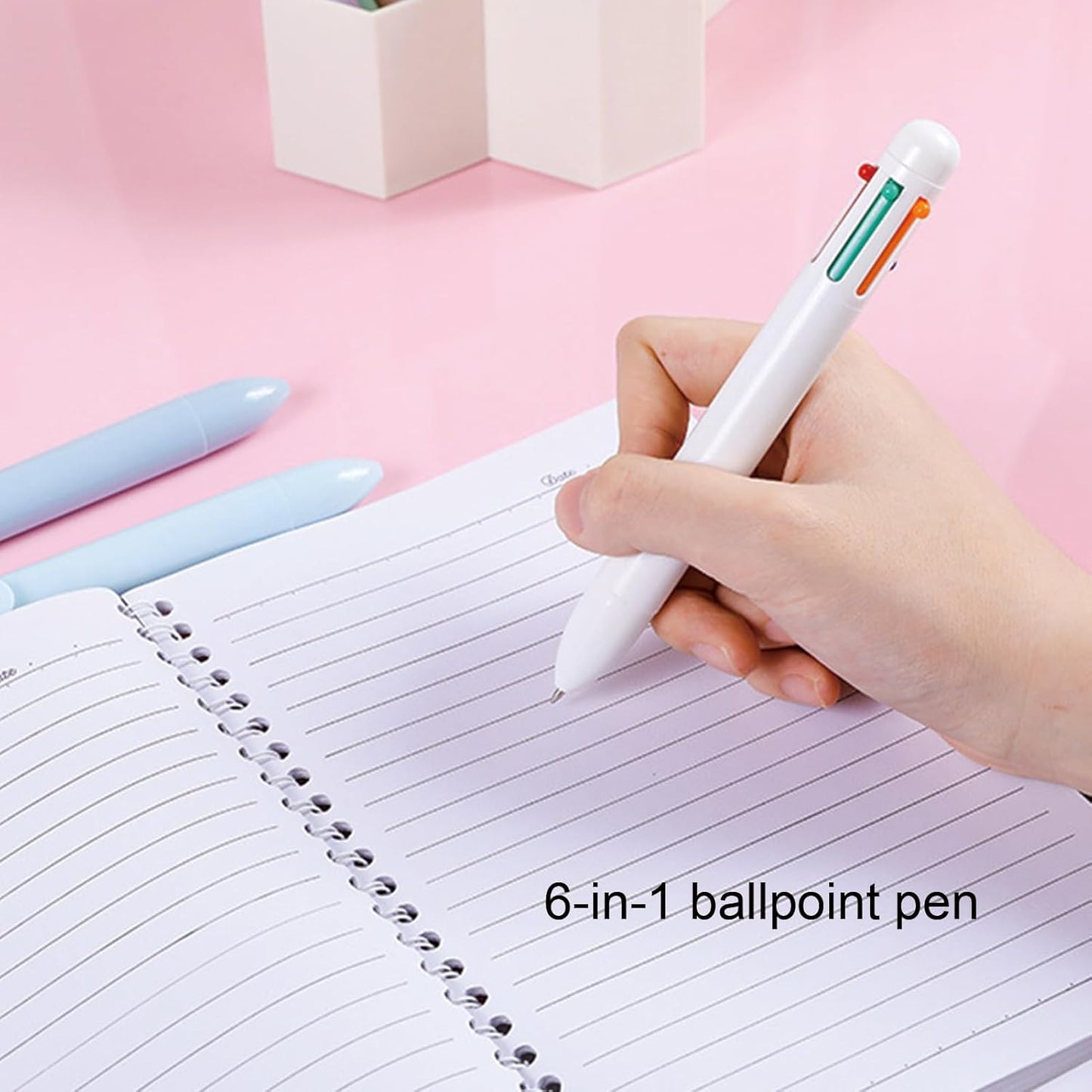 7 Pcs Cute Blue Stationery Set Kawaii School Supplies Office Supplies Including Ballpoint Pens Pencil Sharpener Highlighter Correction Tape Ruler Utility Knife (Blue)
