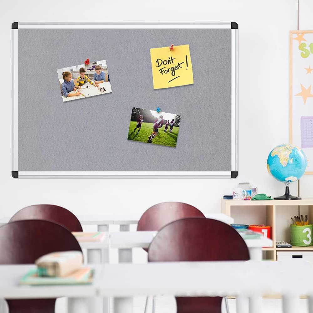 VIZ-PRO Large Fabric Bulletin Board/Foldable Notice Board Felt Gray, 60 X 48 Inches, Silver Aluminium Frame