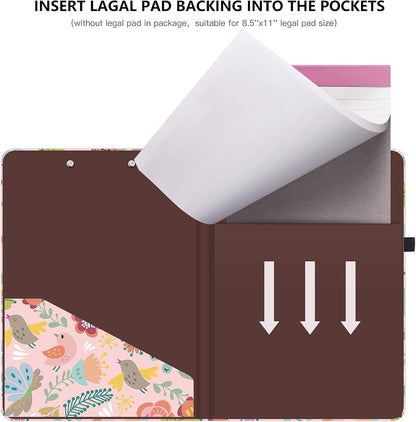 Hongri Clipboard Folio with Refillable Lined Notepad and Interior Storage Pocket for Students, Classroom, Office, Women, Man, Cute Custom Pattern, Size 12.8 x 9.2 in, Classic Flower