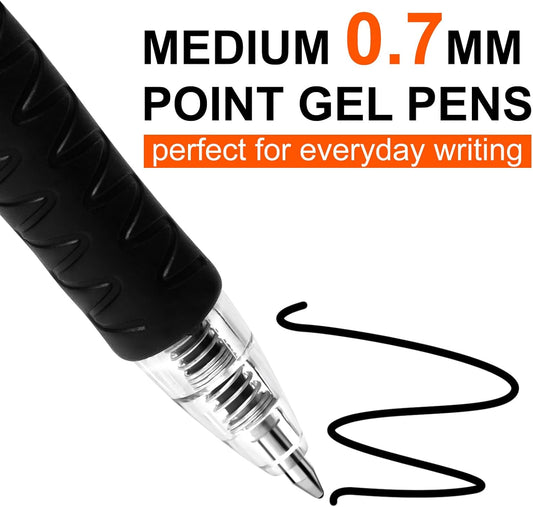 Aen Art Gel Pens Black 0.7mm Fine Point 30 Retractable Gel Ink Pens with Rubber Grip - Quick Dry Roller Pen for Writing, Office, School