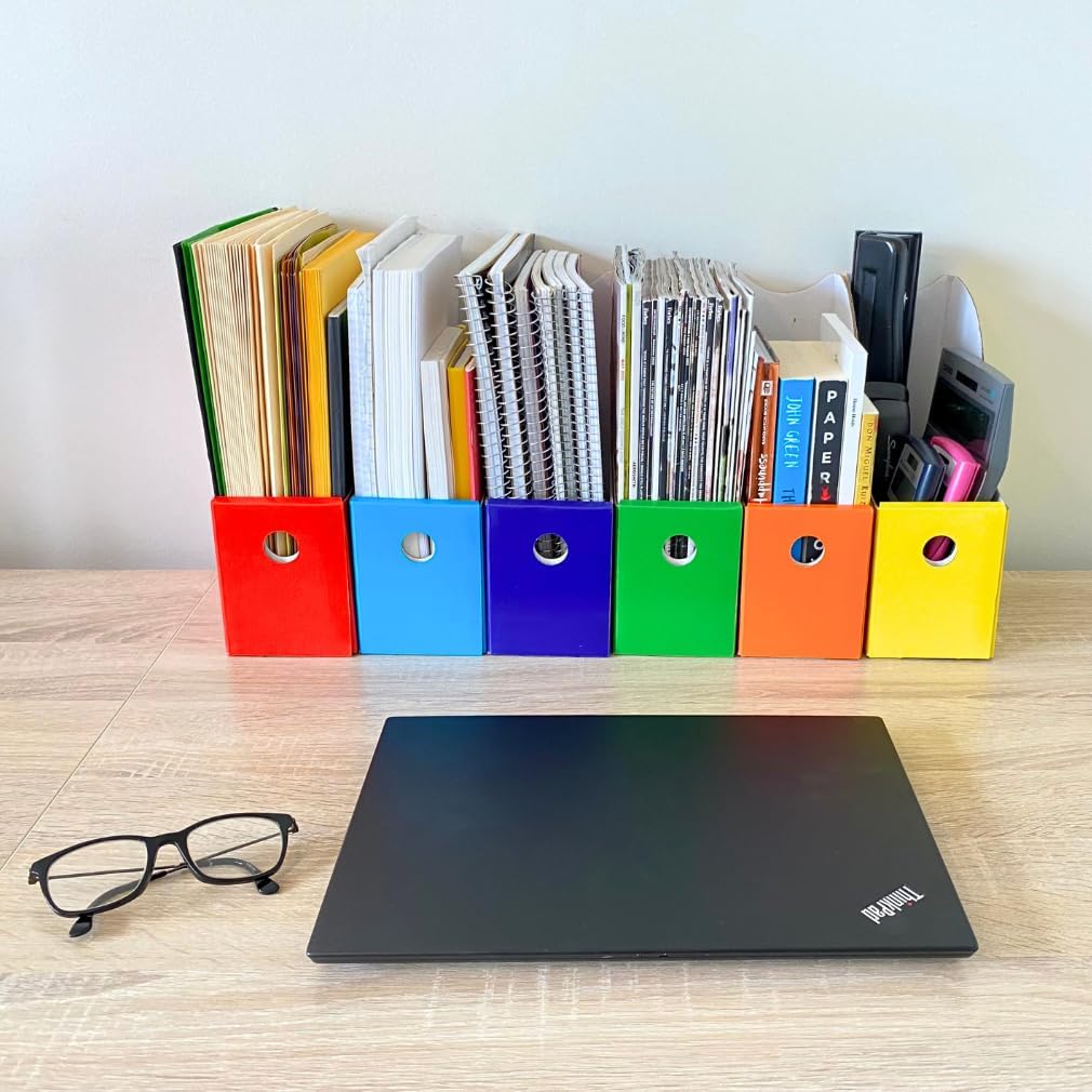 Evelots Magazine File Holder - Set of 24 Multi Color - Office Desk Organizer - Sturdy Cardboard - New Upgraded Double Front Panel for More Stability - Full 4 Inch Wide - Easy Assemble