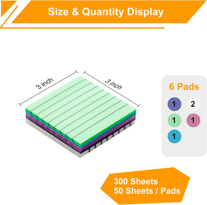 3x3 Inch Transparent Sticky Notes 300 Sheets, Clear Translucent Lined Self-Adhesive Memo Repositionable Reminder Pad for Office, College Students, Planners, Journals, School Supplies (Purple)