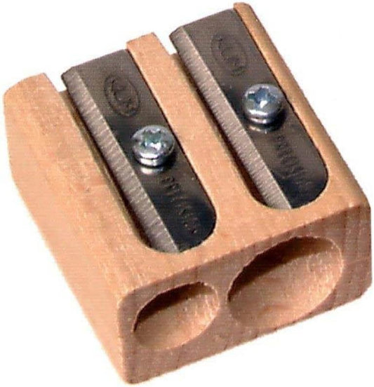 Kum 107.02.01 Wood 2-Hole Steel Blade Pencil Sharpener, Colors Vary