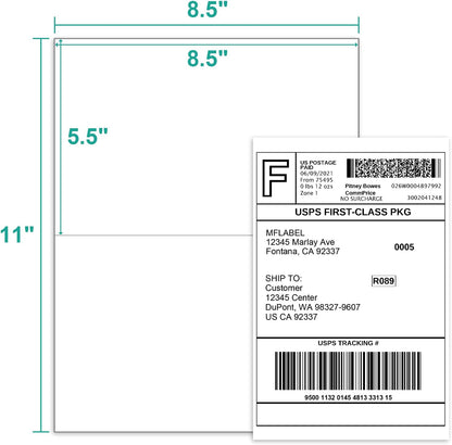 MFLABEL Half Sheet Shipping Labels - 200 Self Adhesive Sticker Sheets for Laser & Inkjet Printers, Waterproof & Smudge-Free, with 12 Free Fragile Labels for Packaging, Shipping and Crafting - Colors B