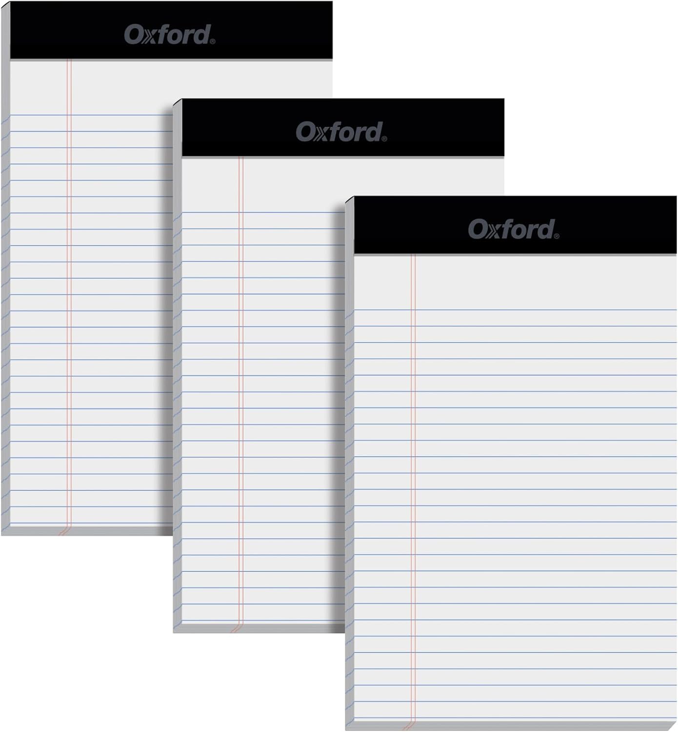 Oxford 5 x 8 Inch Legal Pads, 3 Pack, Narrow Ruled on Both Sides, White Lined Paper, 50 Perforated Sheets Per Writing Pad, Proudly Made in the USA (1017034)