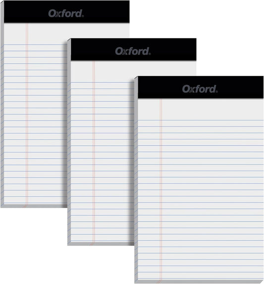 Oxford 5 x 8 Inch Legal Pads, 3 Pack, Narrow Ruled on Both Sides, White Lined Paper, 50 Perforated Sheets Per Writing Pad, Proudly Made in the USA (1017034)