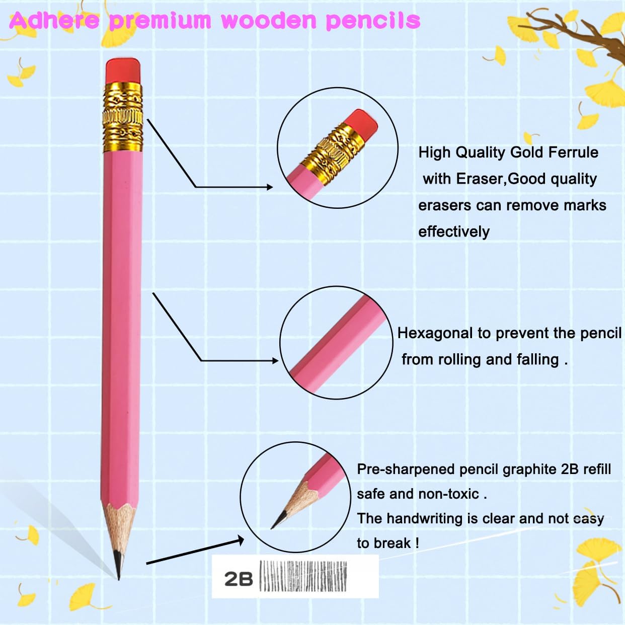 Adhere 25pcs Golf Pencils with Eraser Pre sharpened Hexagon half Wooden Pencils Graphite 2B for Golf Event Scoring,Classroom,Wedding,Company Meetings,Pew, Pocket (Nature)