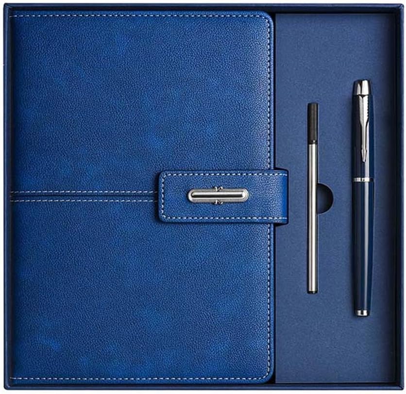 A5 Notebook Journal Leather Journal Hardcover With Pen Set for Work School Writing Business Notebook 200 pages + pen refill + gift box packaging(Blue)