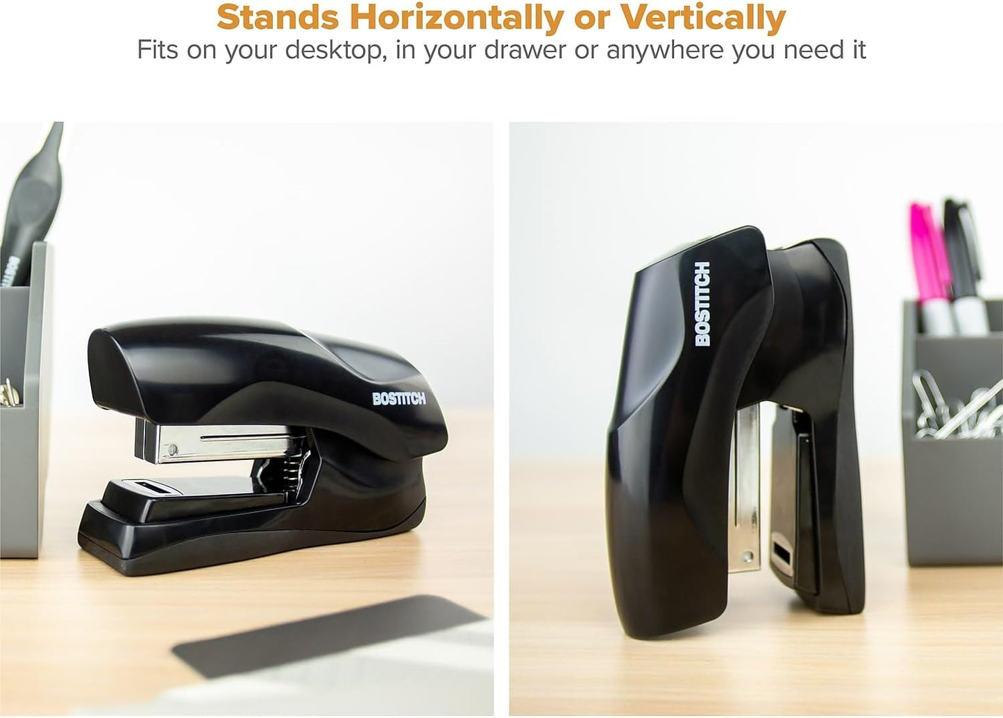 Bostitch Office Heavy Duty Stapler, 40 Sheet Capacity, No Jam, Half Strip, Fits into the Palm of Your Hand, For Classroom, Office or Desk, Black