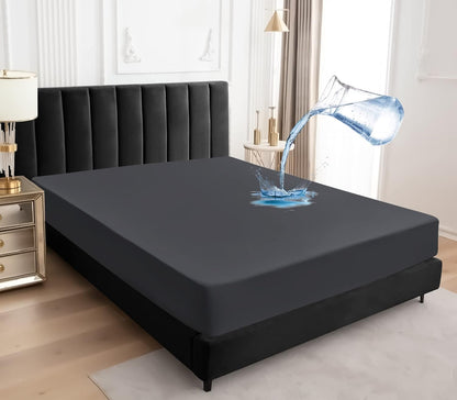 Sufdari Mattress Protector,Waterproof 18" Deep Pocket Mattress Cover Fitted Sheet Style with Elastic Rubber Band,Washable and Easy Care-Black,Queen