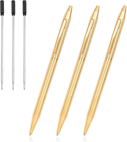 Cambond Slim Ballpoint Pens Bulk - Black Ink 1.0mm Medium Point Retractable Metal Pen for Police Uniform, Flight Attendant & Office, 10 Pack (Black Barrel)