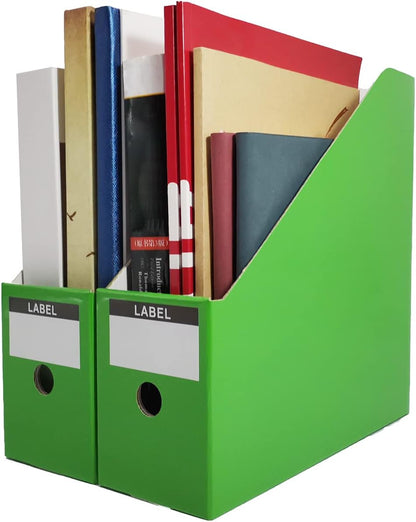Limitliho 2 Pack White Magazine Holde, Vertical Book Bins for Classroom and Library Use, 10.6'' ×10.2'' ×3.5'' Inch Vertical File Folder Box