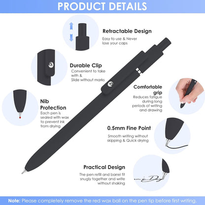 Donyang Gel Pens, 7pcs 0.5mm Black Ink Pens Quick Dry Fine Point Smooth Writing Pens for Journaling Note Taking, Cute Nurse Teacher Work Desk Accessories Office School Supplies Gifts for Women Men