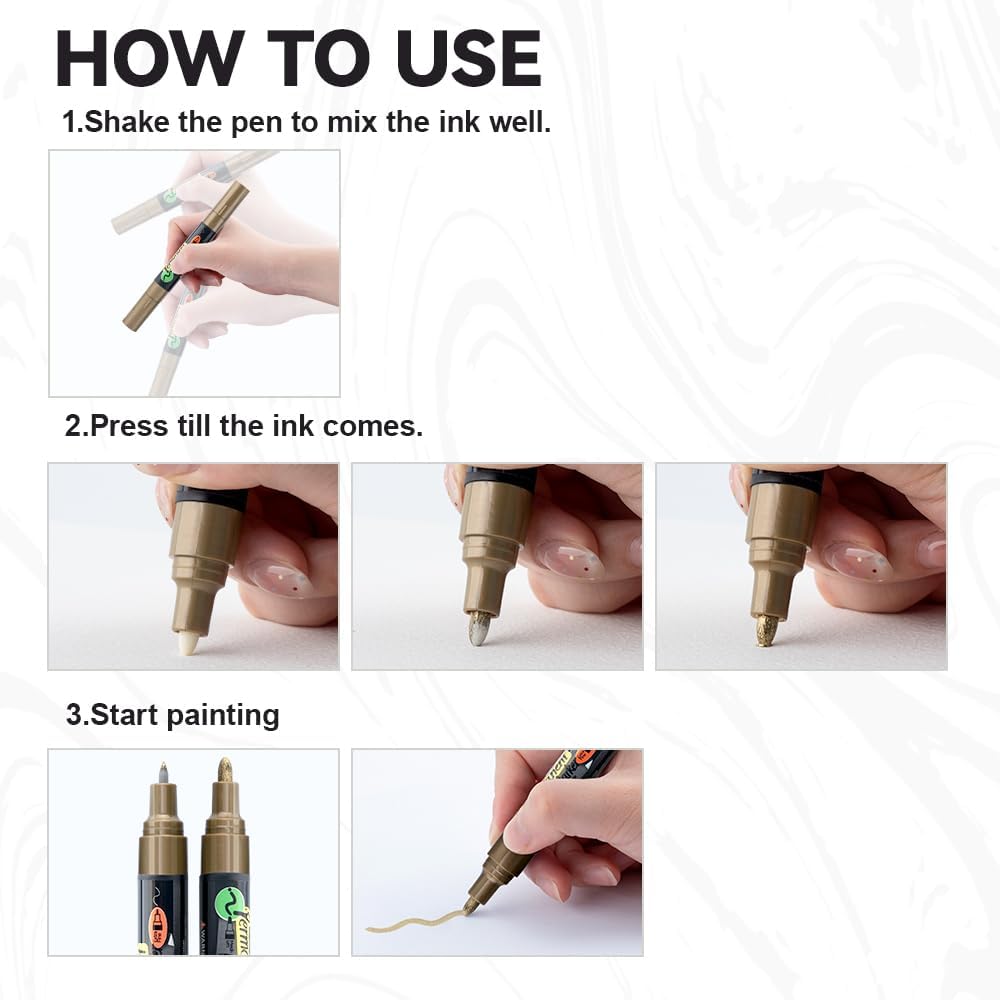 TRANSON Black and White Bold Tip and Extra Fine Tip Paint Markers Waterproof Oil Paint pen
