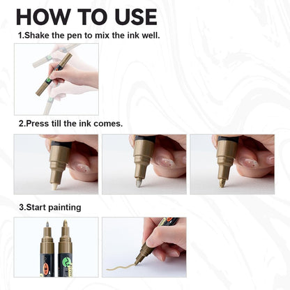 TRANSON Black and White Bold Tip and Extra Fine Tip Paint Markers Waterproof Oil Paint pen