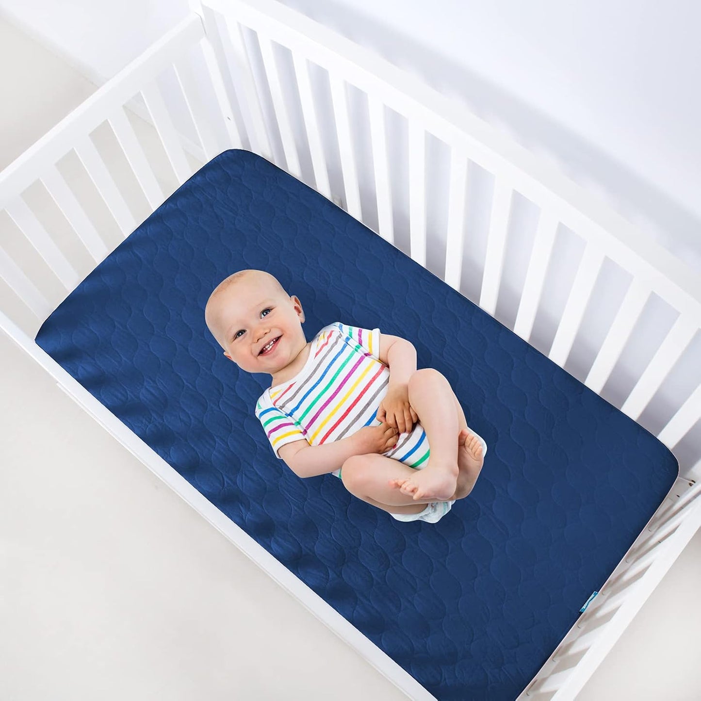 Crib Mattress Protector Sheets Waterproof 2 Pack, Quilted Crib Mattress Pad Cover Fitted Fits for Toddler Bed Mattress, White, 52” x 28”