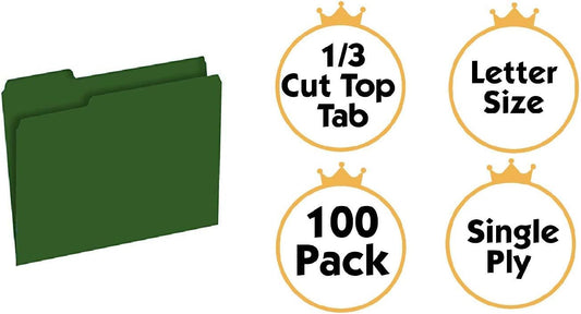 The File King 1/3 Cut File Folders Letter Size - 100 Pack | Manilla Folders 8.5 x 11 | Assorted 3 Tabs | Heavy Duty 11-Point Fiber | Made in USA | Undercut Front Style | Easy Labeling & Organization