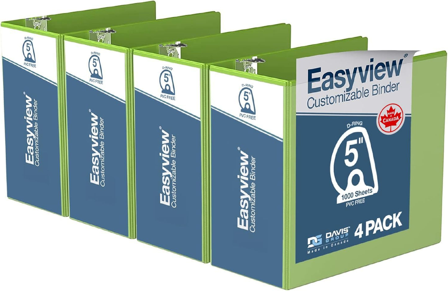 Easyview Premium 3-Ring Binders with Clear-View Covers and D Rings, Binders for School or Office, 5 Inch, Pack of 4, White