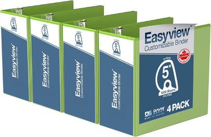 Easyview Premium 3-Ring Binders with Clear-View Covers and D Rings, Binders for School or Office, 5 Inch, Pack of 4, White