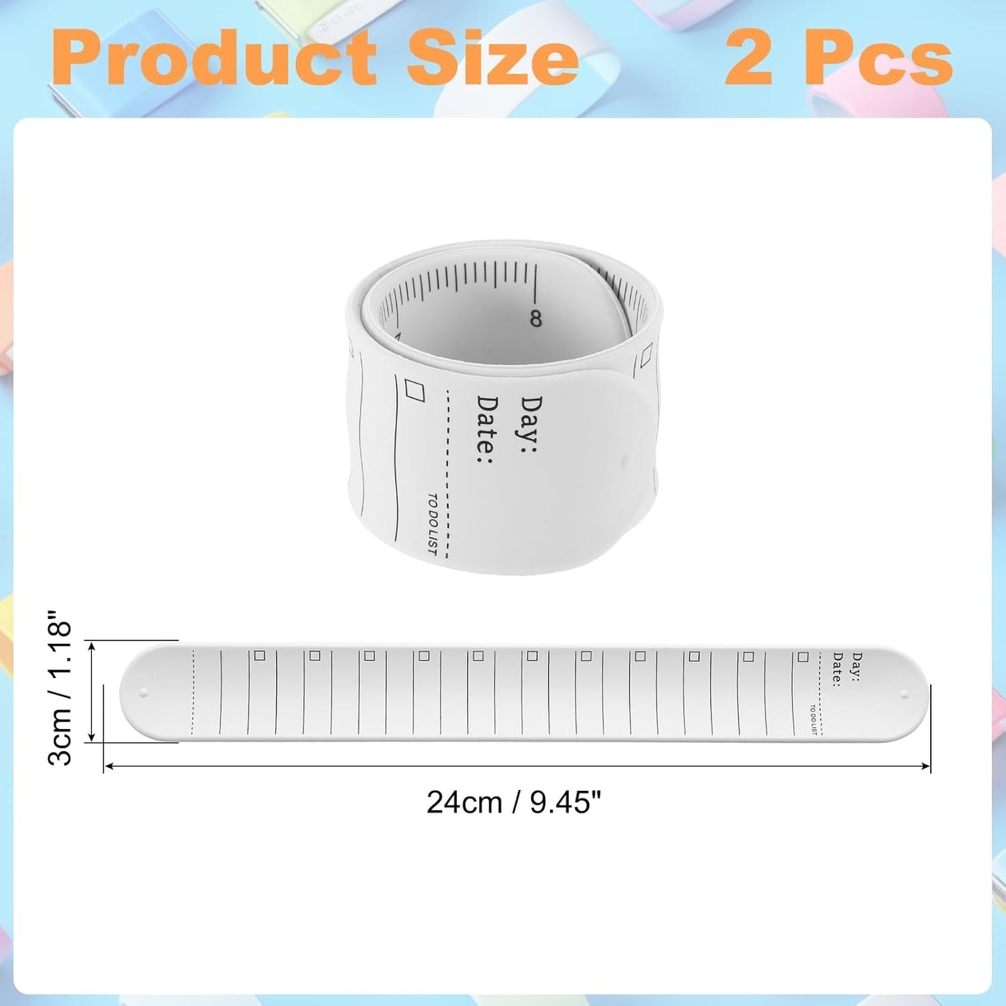 uxcell 2Pcs Writable Wrist Band, 9.45" x 1.18" Waterproof Slap Bracelet Reusable Writable Erasable to Do List Silicone Memo Wrist Bands for Planner Reminder (White)