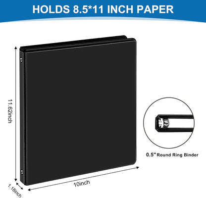 1/2 Inch 3-Ring Binder, 0.5-inch Round Ring Binder with 2 Inside Pockets, 12 Pack White Binders, Clear View CoverBinder Holds 8.5'' x 11''Paper for Office/Home/Back to School