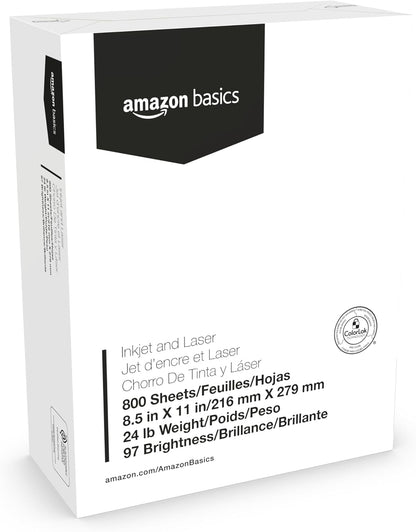 Amazon Basics Multipurpose Copy Printer Paper, 8.5 x 11 Inches, 24 lb Weight, 97 Bright White, 1500 Sheets (3 Packs of 500), for Inkjet and Laser