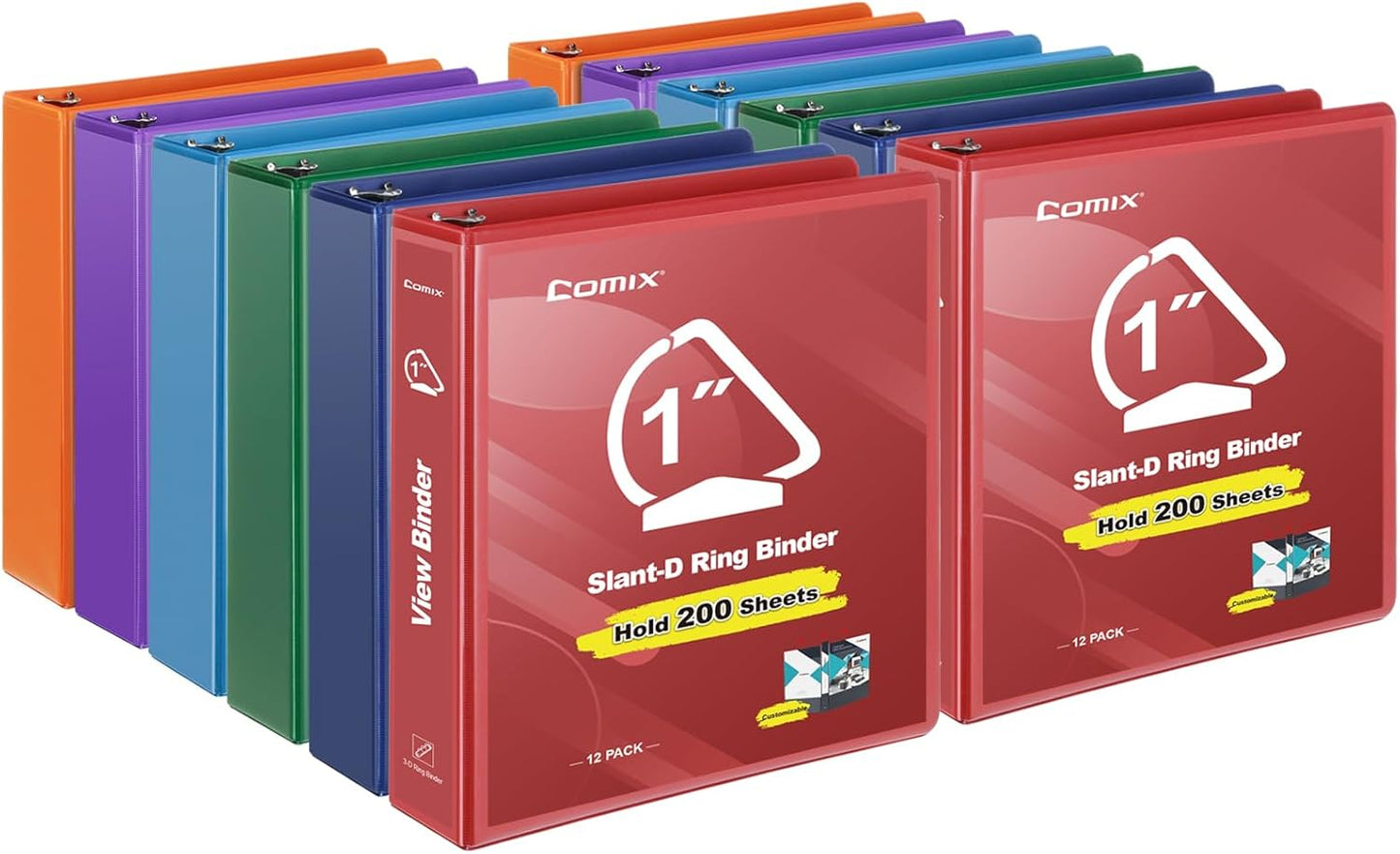 COMIX Sturdy 1 Inch Binders 3 Ring with Clear View Cover, 1" Slant-D Ring View Binder Holds 225 Sheets of US Letter Size Paper, 6 Pack (Green)
