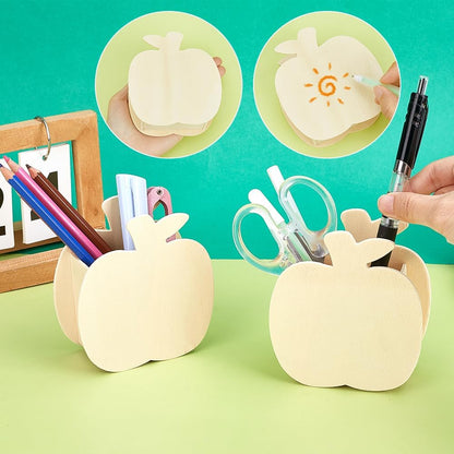 PH PandaHall 4Pcs Apple Wooden Pencil Holder Unfinished Wood Pen Organizer Creative Brush Holder Desk Cups for Home School Office Desk First Day School New Years Christmas