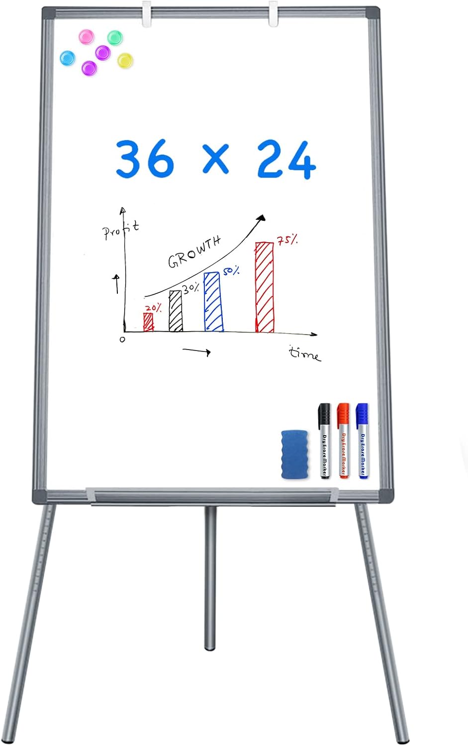Easel Whiteboard - Magnetic Portable Dry Erase Easel Board 36 x 24 Tripod Whiteboard Height Adjustable Flipchart Easel Stand White Board for Office or Teaching at Home & Classroom (Black)