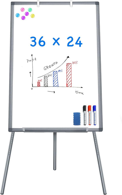 Easel Whiteboard - Magnetic Portable Dry Erase Easel Board 36 x 24 Tripod Whiteboard Height Adjustable Flipchart Easel Stand White Board for Office or Teaching at Home & Classroom (Black)