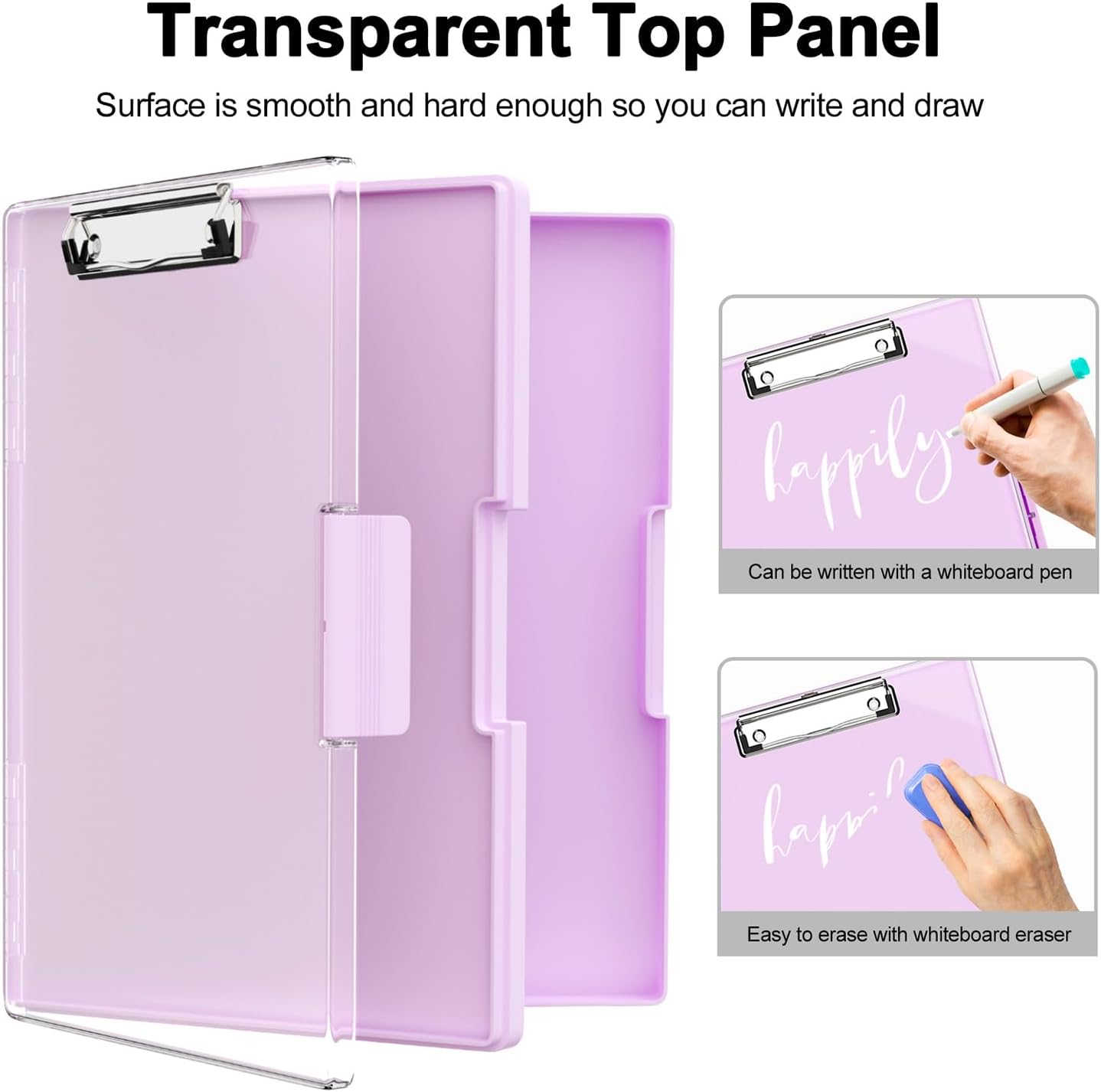 Piasoenc Clipboard with Storage, 8.5 x 11 Clip Boards with 2 Storage Case and A4 Paper Folder, Clear Dry Erase Top Panel, Heavy Duty Plastic, Folio & Side Opening, for Nurses, Teachers, Lawers,Black
