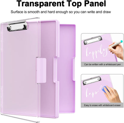 Piasoenc Clipboard with Storage, 8.5 x 11 Clip Boards with 2 Storage Case and A4 Paper Folder, Clear Dry Erase Top Panel, Heavy Duty Plastic, Folio & Side Opening, for Nurses, Teachers, Lawers,Black