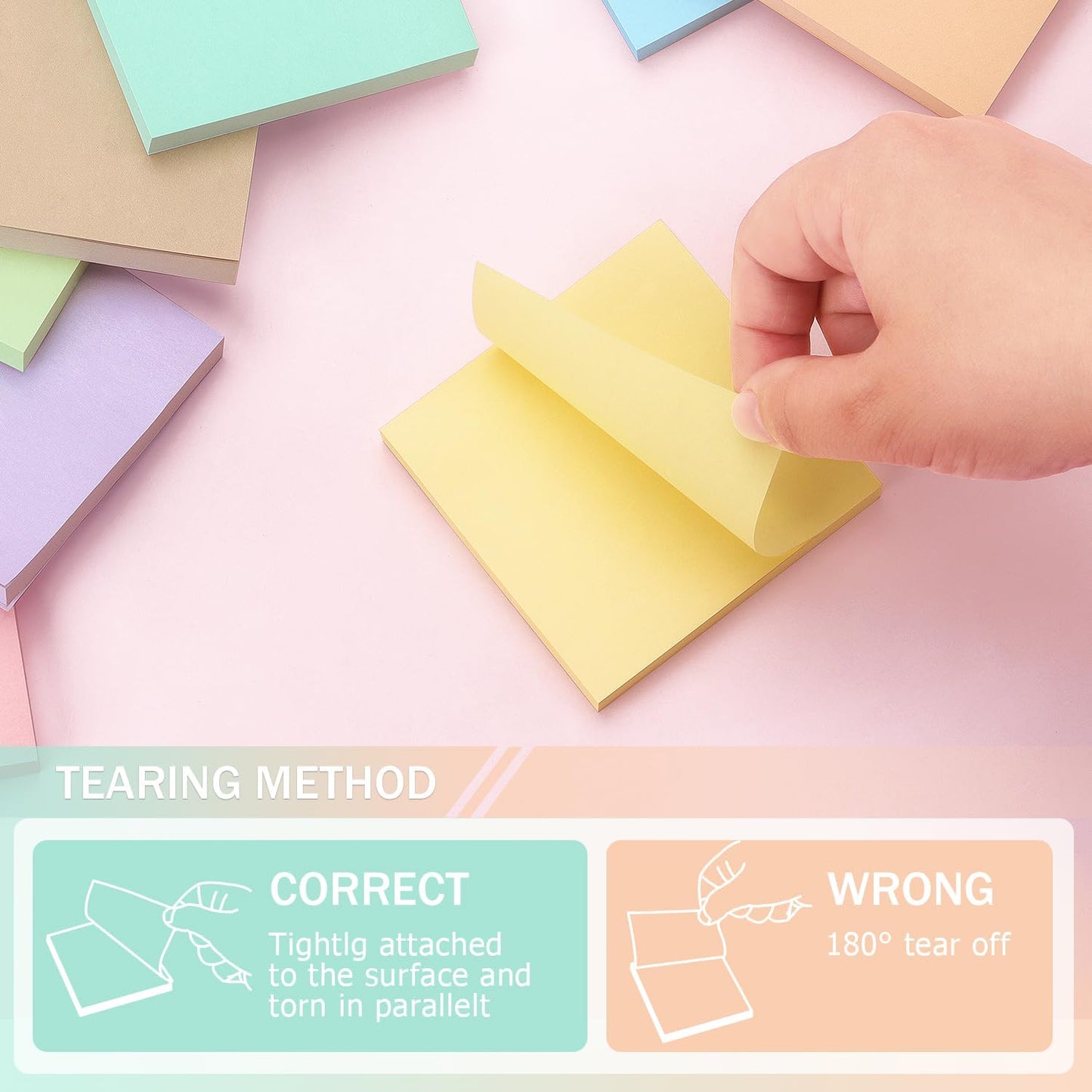 Sticky Notes 3x3inch, 8 Pads Self-Stick Notes, 8 Pastel Multi Colors with Gray Note Pads, Suitable for School, Home, Office, 80 Sheets/Pad