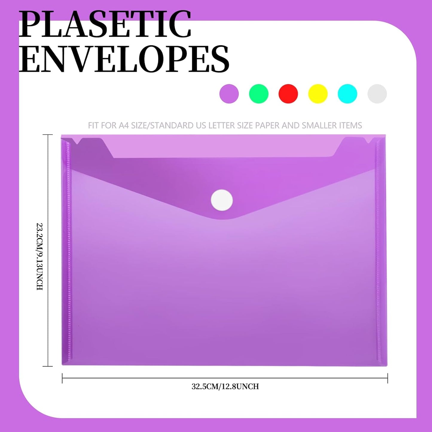 LEOBRO Plastic File Folders for Documents, 6 PCS Plastic Envelopes, Reusable Clear File Folders File Bags Document Holder, A4 Size
