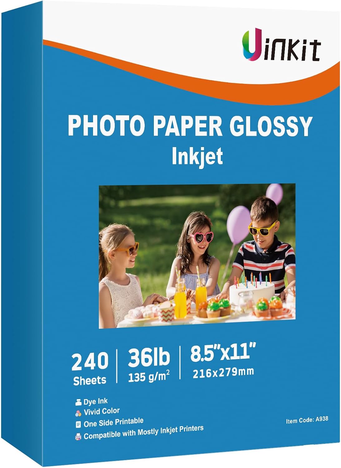 Uinkit 37lb Thin Flyer Paper Glossy 8.5x11 Inkjet 100 Sheets Single Side DIY Chip Bag 135gsm Printer Picture for Inkjet Printer with Dye Ink Letter size A4 Brochure (8.5X11X100)