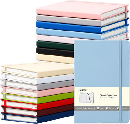 COMIX 12 Pack Lined Journal Notebooks, 240 Pages, Medium 5.5" x 8.3", Hardcover, Journaling Notebook for Work, Business Notebooks for School & Office, Journals for Women, Men