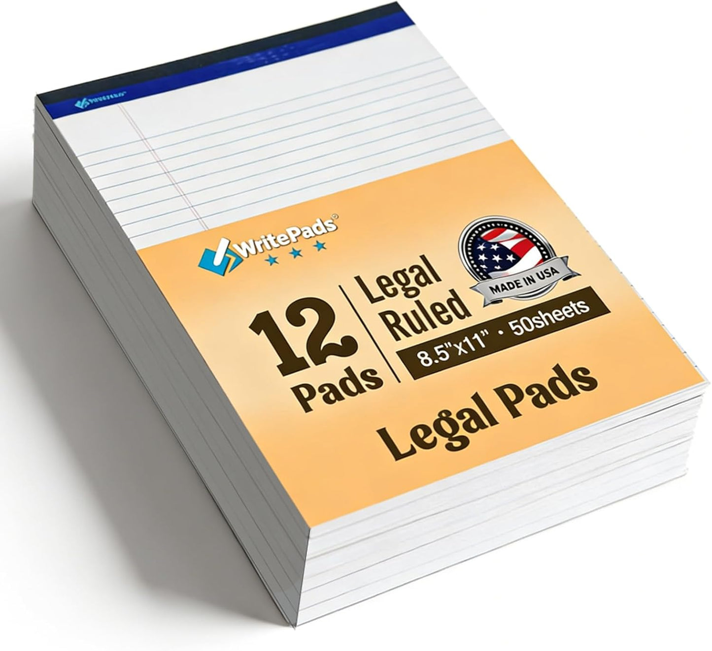 6 Pack Legal Note Pads Wide Ruled 8.5" x 11" Writing Pads (50 Sheets/Pad) White Recycled Paper Micro-Perforated Notepad Hard Back Notepads for Office & School Supplies - Made in USA