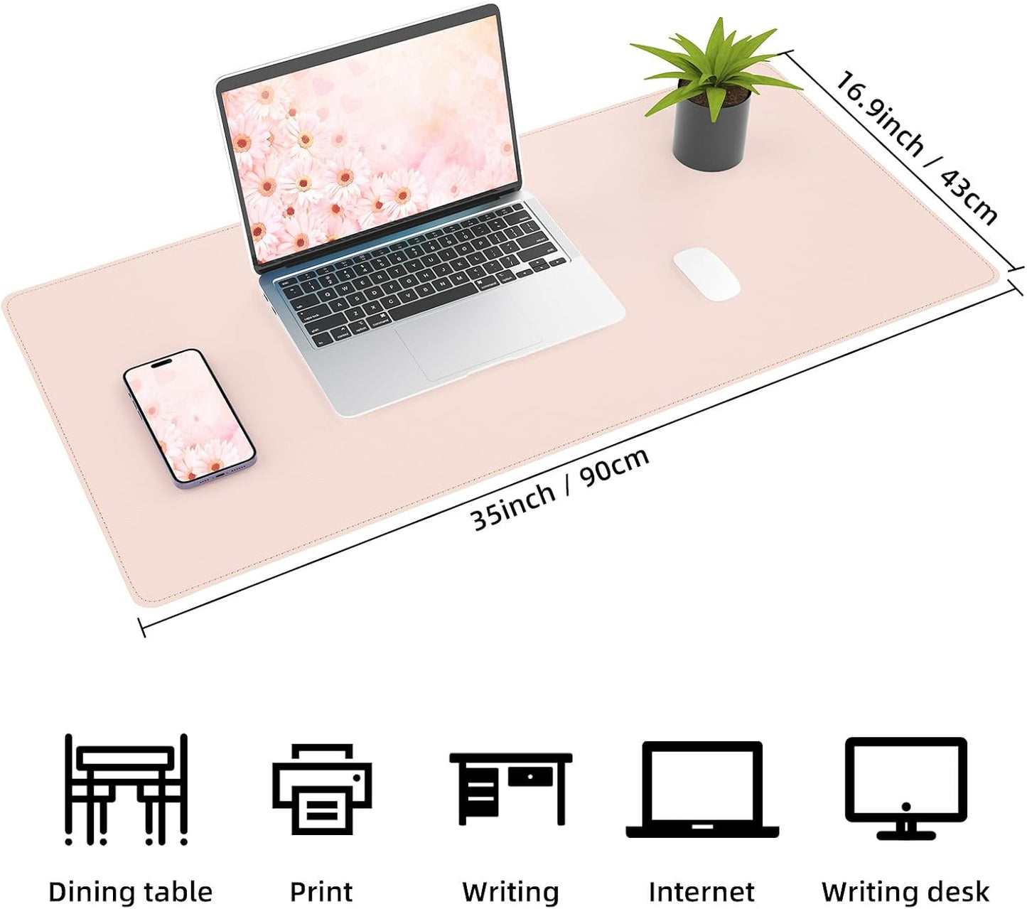 Large Desk Mat 47.2" x 17" Leather Desk Pad Protector with Natural Cork & PU Leather, Non-Slip Office Desk Mat, Large Mouse Pad, Waterproof Desk Blotter pad for Office&Home(Black)