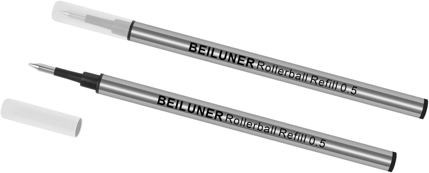 BEILUNER 0.5mm Replaceable Refills Compatible Luxury Wooden Ballpoint Pen Writing Set, Black Ink, direct insertion - 9 Pack