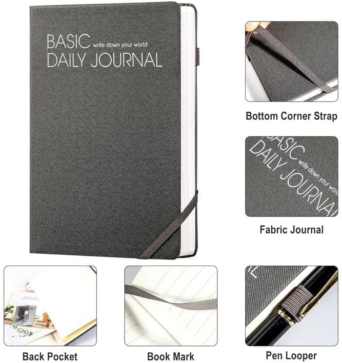 CAGIE Journal Notebook for Women Men, Hardcover Lined Notebooks Journals for Writing Work Journaling Note Taking Diary with Pen Loop (Black Ruled), Gifts, 5.7" x 8.3", 196 Pages
