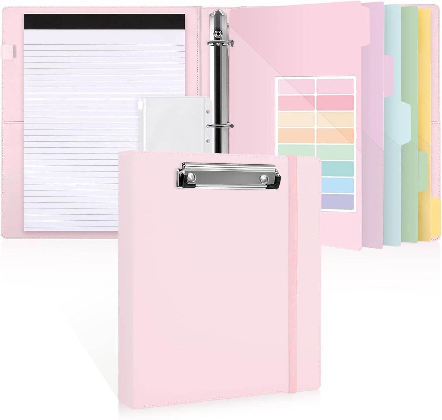 SKYDUE 3 Ring Binder with Clipboard,1 Inch Binder, 13.2" × 10.2" PU Clipboard Binder with Notepad & 5 Dividers with 5 Pockets, Labels, Clipboard Folder Great for School Office(Fit Letter Sized Paper)