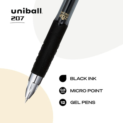 uniball 207 Plus+ Retractable Gel Pens, Medium Point (0.7mm), Black, 4 Pack