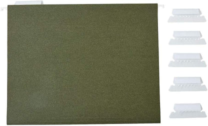 Staples Hanging File Folders, Letter Size, 1/5‑Cut Tabs, Standard Green, Includes Tabs & Paper Inserts – 25/Pack