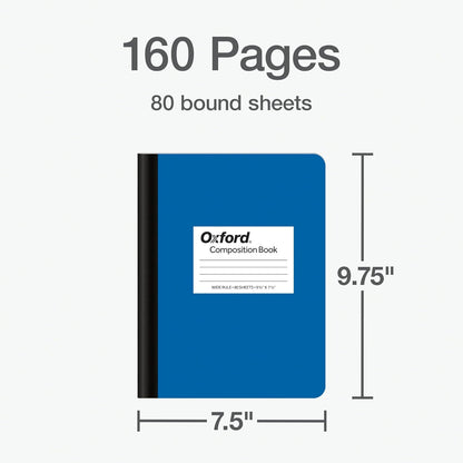 Oxford Composition Notebook 12 Pack, School Supplies, Notebooks for School, Journal for School, Writing Book, Wide Ruled Paper, 7.5 x 9.75 Inches, 80 Sheets, Blue Covers (63743)