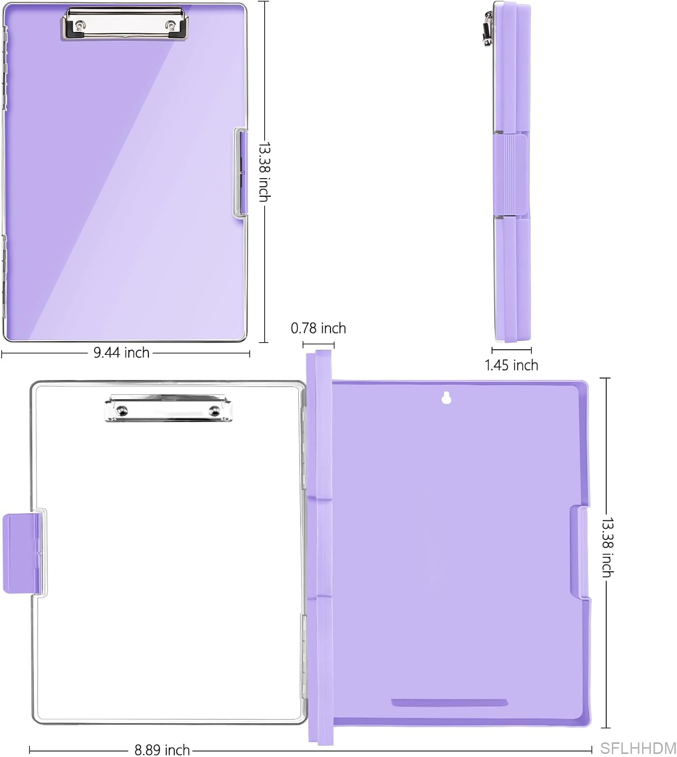 SFLHHDM Clipboard with Storage,Heavy Duty Clip Boards 8.5x11 with 2 Storage Case,Clear Visible Panel Storage Clipboards,Side Opening Nursing Clipboard Folder for Office Supplies-Light Purple